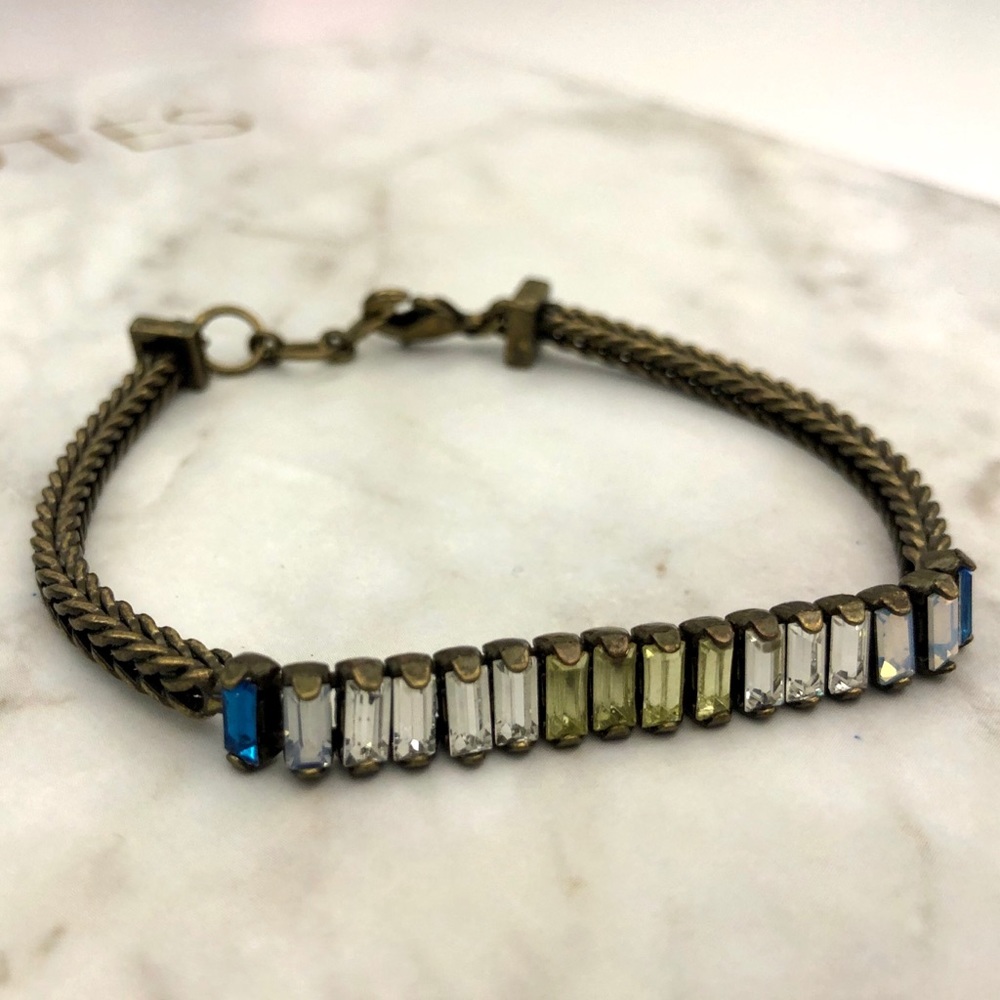 Petite baguette & chain bracelet (blue & canary)